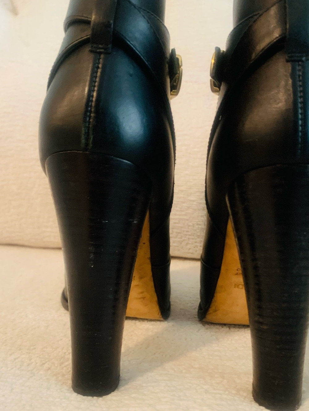 Fendi Black Leather Mary Jane Block-Heel Pumps